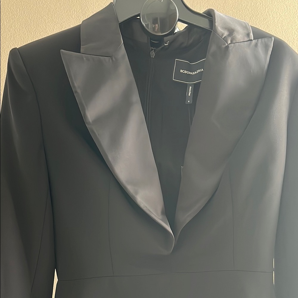 BCBGMaxAzria Satin Lapel Black Short Dress